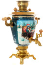 Электрический самовар 3 литра с росписью "Тройка зимняя" с подносом и чайником, арт. 155619