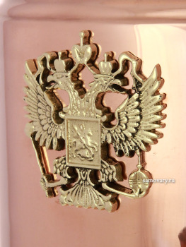 Комбинированный самовар 7 литров латунь-медь "цилиндр" с накладным Гербом РФ, арт. 330522