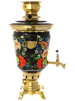 Набор самовар электрический 4 литра с художественной росписью "Птица, грозди рябины на черном фоне", арт. 121092