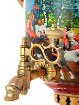 Угольный самовар  с художественной росписью "Тройка летняя" 5 литров "цилиндр", арт. 261216