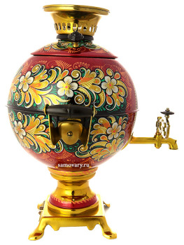 Набор самовар электрический 5 литров с художественной росписью "Сюжет на бордовом фоне", "шар", арт. 151548