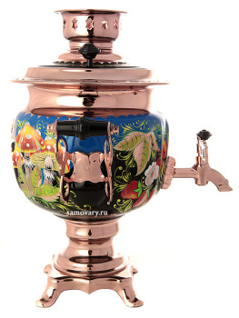 Набор самовар электрический 3 литра с художественной росписью "Летняя полянка" с медным покрытием, арт. 121098