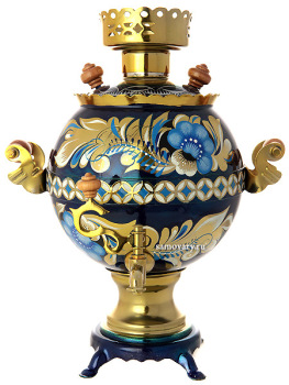 Набор самовар электрический 3 литра с художественной росписью "Кудрина на синем фоне", "шар", арт. 121099
