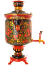 Угольный самовар 5 литров с художественной росписью "Хохлома классическая" "цилиндр" в наборе, арт. 220767