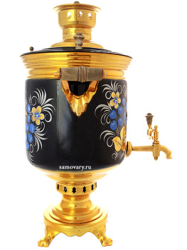 Набор с угольным самоваром 7 литров "цилиндр" с художественной росписью "Рябина зимняя", арт. 220788