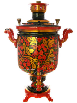 Тульский угольный самовар 7 литров "цилиндр" с художественной росписью "Хохлома рыжая", арт. 261221