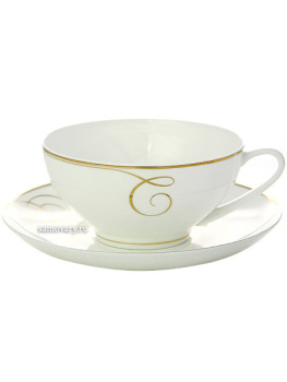 Чашка с блюдцем чайная форма "Купольная" рисунок "Золотые завитки", Императорский фарфоровый завод