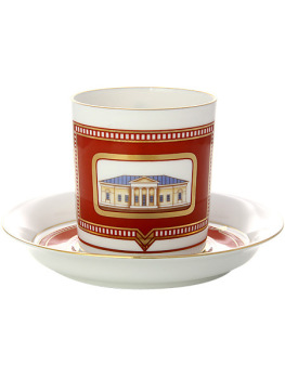 Чашка с блюдцем чайная форма "Гербовая", рисунок "Дом Волконской", Императорский фарфоровый завод