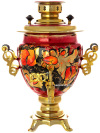 Электрический самовар 3 литра с художественной росписью "Золотые цветы на бордовом фоне", арт. 130262