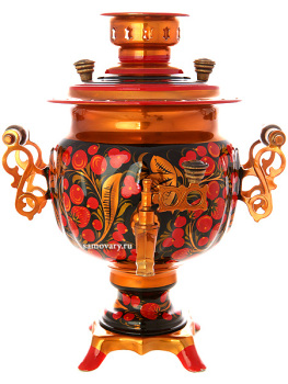 Электрический самовар 3 литра с художественной росписью "Хохлома рыжая",  "овал", арт. 155679
