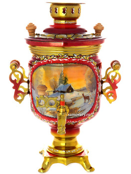 Самовар электрический 3 литра с художественной росписью "Зимушка", "цилиндр", арт. 150422