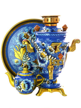 Набор самовар электрический 1,5 литра с художественной росписью "Кружево", арт. 130227