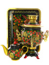 Набор самовар электрический 3 литра с художественной росписью "Хохлома классическая", "овал" рифленый, арт. 121110