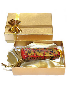 Русский сувенир USB флеш карта "Кудрина на красном" в подарочной коробке и мешочком с ручной художественной росписью, F009-14P
