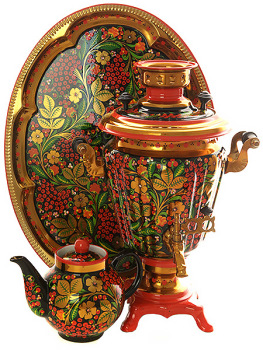 Набор самовар электрический 3 литра с художественной росписью "Хохлома рыжая рябинка", арт. 131397