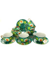 Чайный набор на 6 персон из чайных пар и сахарницы с художественной росписью "Букет на зеленом фоне"