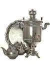 Набор "Праздник" самовар комбинированный 7 литров "цилиндр" никелированный с подносом, чайником и сахарницей, арт. 331012к
