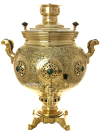 Угольный самовар 6 литров желтый шар, украшенный камнями, арт.450119