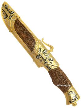 Сувенирный нож "Охотник" ручка резной орех, Златоуст