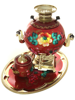 Набор самовар электрический 5 литров с художественной росписью "Жостово на красном фоне", арт. 140250