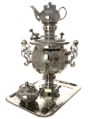 Комбинированный самовар 4,5 литра "шар" никелированный в наборе, арт. 301069