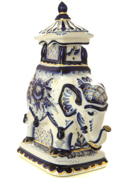 Чайница восточная "Слон" с позолотой с росписью Гжель