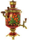 Комбинированный самовар 5 литров "цилиндр" с художественной росписью "Клубника на бордовом фоне", арт. 310462