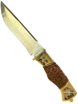 Сувенирный нож "Охотник" ручка резной орех, Златоуст