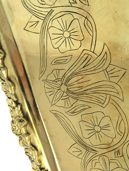 Поднос латунный антикварный с фигурными ручками, арт.1125