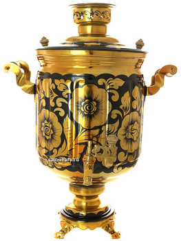 Набор самовар электрический 10 литров с художественной росписью "Золотые цветы на черном фоне", арт. 140217