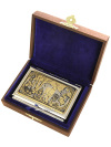 Визитница позолоченная с гравюрой "Олень" с ручкой в подарочном футляре, Златоуст
