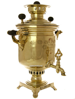 Самовар старинный 5 литров желтый "цилиндр", произведен в конце XIX века Торговымъ Домомъ наследников Баташева в Тулъ, с медалями, арт. 433329