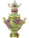 Самовар сувенирный "Гжель" цветной с заварочным чайником (зеленый фон)