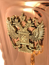 Комбинированный самовар 7 литров латунь-медь "конус" рифленый с накладным Гербом РФ, арт.  320527
