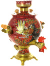 Набор самовар электрический 3 литра с художественной росписью "Хохлома на красном фоне мелкая", форма "Петух", арт. 199882