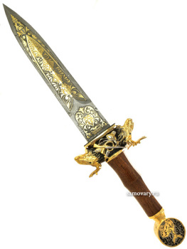 Позолоченный кинжал сувенирный охотничий "Лоси" в подарочном футляре, Златоуст 