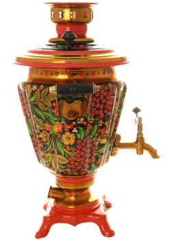 Набор самовар электрический 3 литра с художественной росписью "Хохлома рыжая рябинка", арт. 131397