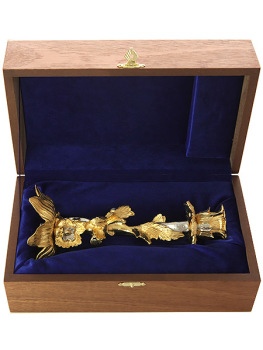 Позолоченный подсвечник литой подарочной коробке, высота 190 мм, Златоустовский подарок