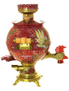 Набор самовар электрический 3 литра с художественной росписью "Хохлома на красном фоне мелкая", форма "Петух", арт. 199882