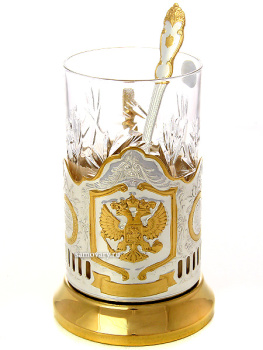 Набор для чая с подстаканником "Русский мельхиор" (герб) Кольчугино