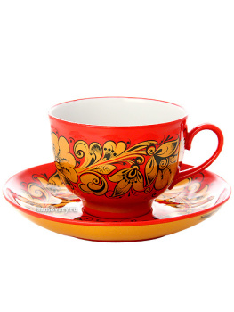 Чайный сервиз с художественной росписью "Кудрина на красном фоне" на 6 персон