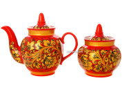 Чайный сервиз с художественной росписью "Кудрина на красном фоне" на 6 персон
