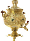 Угольный самовар 10 литров желтый шар, украшенный камнями, арт.450127