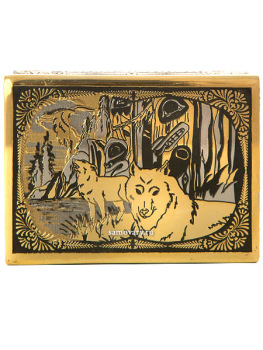 Позолоченный футляр для спичек с гравюрой "Удачной охоты.Два волка" Златоуст