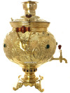 Угольный самовар 10 литров желтый шар, украшенный камнями, арт.450127