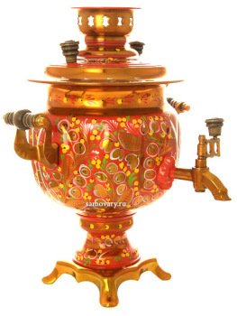 Набор самовар электрический 3 литра с художественной росписью "Хохлома рыжая на красном", арт. 121083