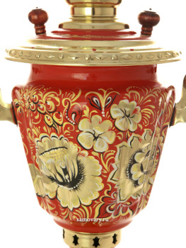 Электрический самовар 3 литра с художественной росписью "Золотые цветы на красном", арт. 110361