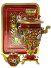 Набор самовар электрический 3 литра с художественной росписью "Хохлома на красном фоне", "конус", арт. 121031