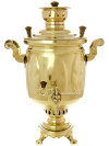 Угольный самовар 5 литров желтый "цилиндр" "Листья", арт. 220538 с трубой 