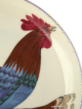 Тарелка декоративная форма "Эллипс", рисунок "Петушок и курочка", Императорский фарфоровый завод
